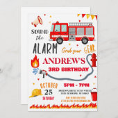 Modern Firefighter Party Birthday For boy 招待状 (正面/裏面)