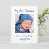 Modern First Christmas Cute Baby Boy Photo  シーズンカード (スタンド正面)