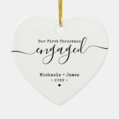 Modern First Christmas Engaged Names & Photo セラミックオーナメント (正面)