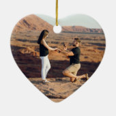 Modern First Christmas Engaged Names & Photo セラミックオーナメント (裏面)