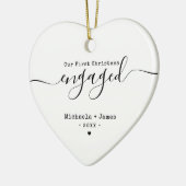 Modern First Christmas Engaged Names & Photo セラミックオーナメント (左)
