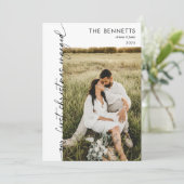 Modern First Christmas Engaged Photo Christmas シーズンカード (スタンド正面)