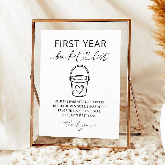 Modern First Year Bucket List Baby Shower Sign ポスター