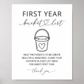 Modern First Year Bucket List Baby Shower Sign ポスター (正面)