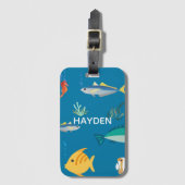 Modern Fish and Seahorse Blue Personalised ラゲッジタグ (正面縦)