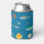Modern Fish and Seahorse illustrated Pattern Blue 缶クーラー (缶裏面)