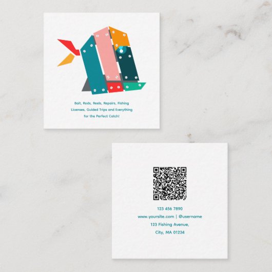 Modern Fishing Business Card with QR Code スクエア名刺 (正面/裏面)