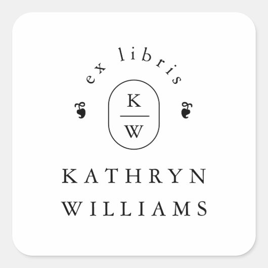 Modern Fleuron Monogram Ex Libris Bookplate スクエアシール (正面)