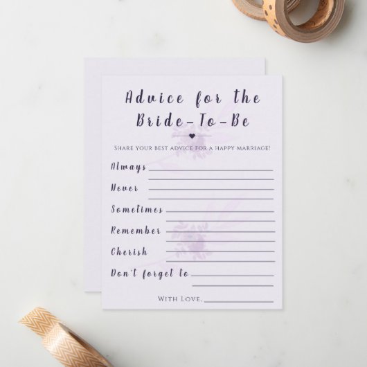 Modern Floral Advice for Bride Shower Game Card ノートカード (正面/裏面インサイチュ)