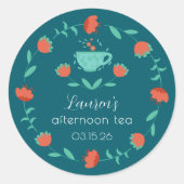 Modern Floral Afternoon Tea Party Round Sticker ラウンドシール (正面)