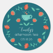 Modern Floral Afternoon Tea Party Round Sticker ラウンドシール (正面)