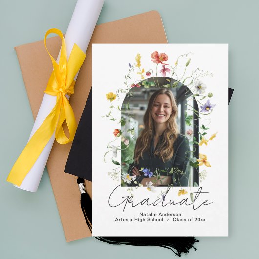 Modern Floral Arch Photo Graduate Announcement 招待状