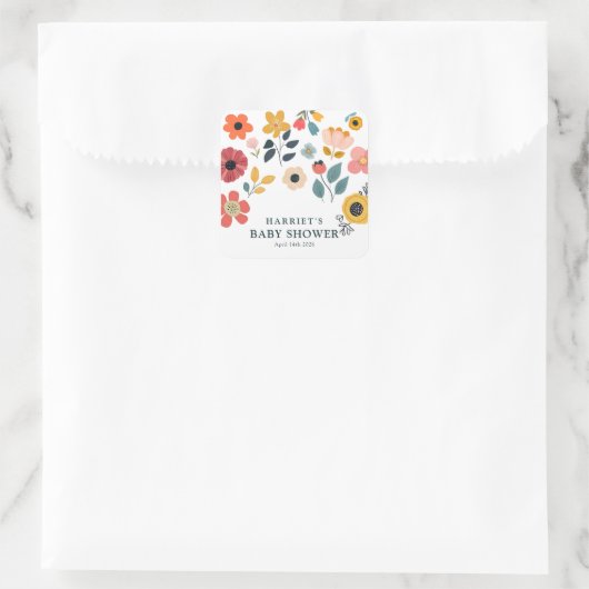 Modern Floral Baby Shower スクエアシール (バッグ)