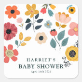 Modern Floral Baby Shower スクエアシール (正面)
