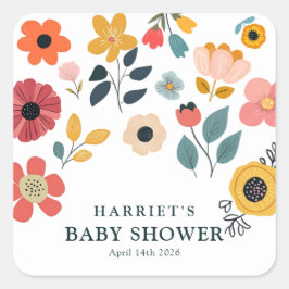 Modern Floral Baby Shower スクエアシール