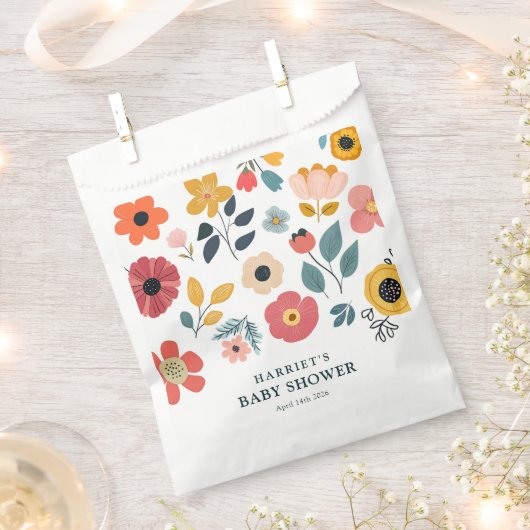 Modern Floral Baby Shower フェイバーバッグ (クリップ留めされた状態)