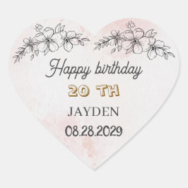 Modern Floral Birthday | Elegant Flower Design ハートシール