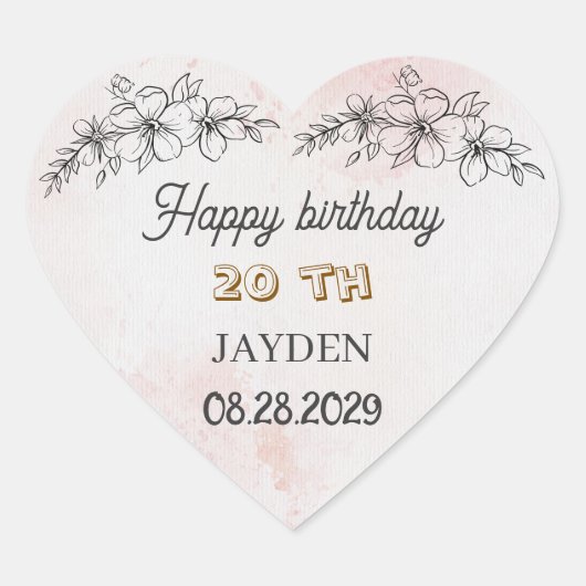 Modern Floral Birthday | Elegant Flower Design ハートシール (正面)