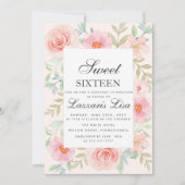 Modern Floral Birthday Gold Party Sweet Sixteen  招待状 (正面)