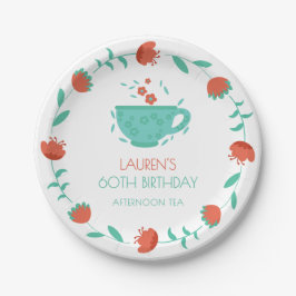 Modern Floral Birthday - Tea Party Paper Plate ペーパープレート