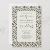 Modern Floral Black & White Wedding Invite QR Code 招待状 (正面)