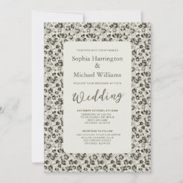 Modern Floral Black & White Wedding Invite QR Code 招待状