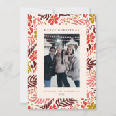 Modern Floral Border Warm Red Christmas Photo シーズンカード (正面)