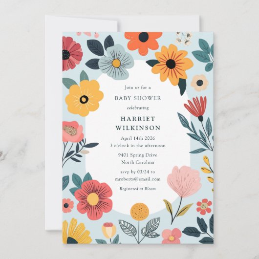 Modern Floral Boy Baby Shower 招待状 (正面)