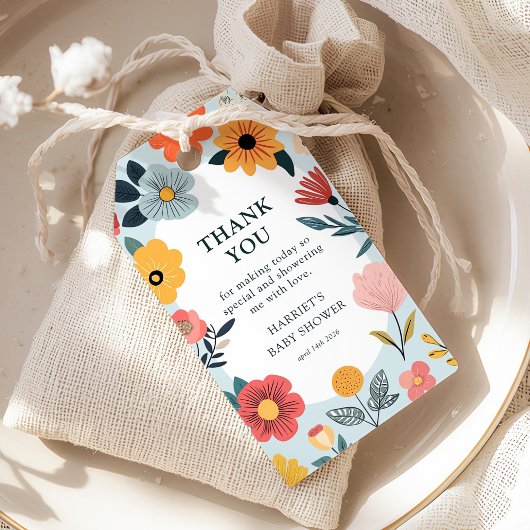 Modern Floral Boy Baby Shower Favor ギフトタグ