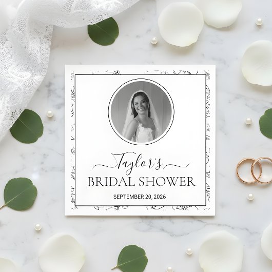 Modern Floral Bridal Shower Custom Photo Napkins スタンダードカクテルナプキン