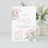Modern floral Cattleya orchid dusty pink wedding セーブザデート (スタンド正面)