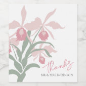 Modern floral Cattleya orchid dusty pink wedding ワインラベル (シングルラベル)