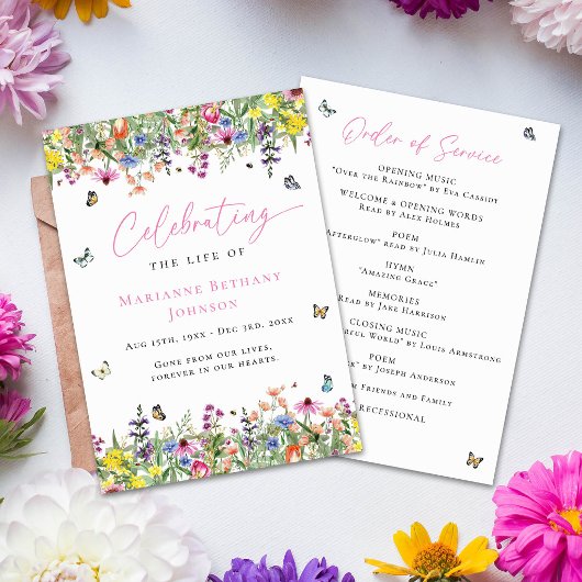 Modern Floral Celebration of Life Order of Service プログラム