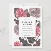 Modern floral charcoal grey mauve pink wedding 招待状 (正面)