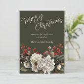 Modern Floral Christmas Elegant Script Family Name シーズンカード (スタンド正面)