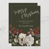 Modern Floral Christmas Elegant Script Family Name シーズンカード (正面/裏面)