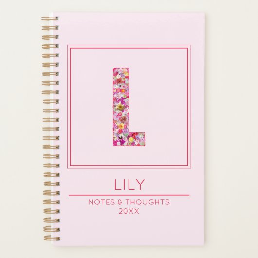 Modern Floral Colorful Monogram Name Letter L プランナー手帳 (正面)
