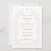 Modern Floral Cross Christian Baptism 招待状 (正面)