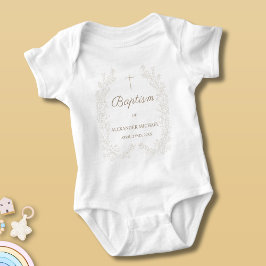 Modern Floral Cross Christian Catholic Baptism ベビーボディスーツ