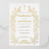 Modern Floral Cross Confirmation 箔招待状 (正面)