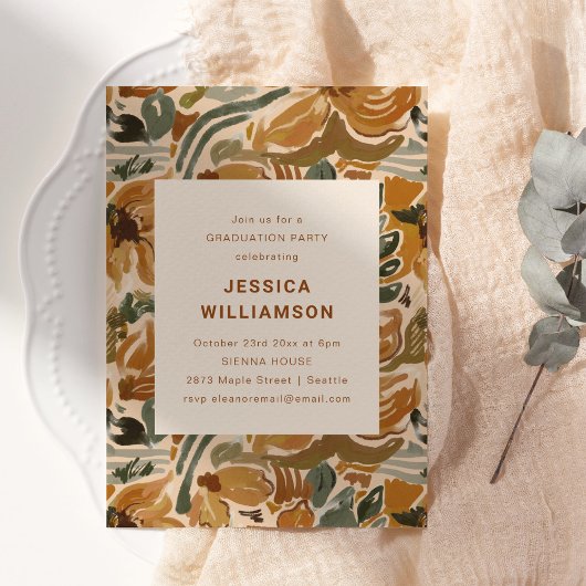 Modern Floral Earth Tone Graduation Party 2026 招待状