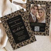 Modern Floral Elegant Black Wedding Invite QR Code 招待状