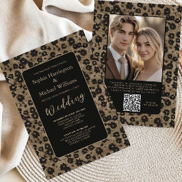 Modern Floral Elegant Black Wedding Invite QR Code 招待状