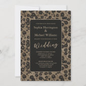 Modern Floral Elegant Black Wedding Invite QR Code 招待状 (正面)