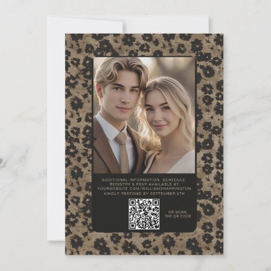 Modern Floral Elegant Black Wedding Invite QR Code 招待状 (裏面)