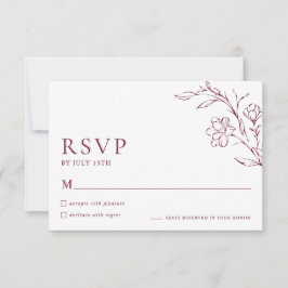 Modern Floral Elegant Burgundy Wedding RSVP Card