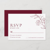 Modern Floral Elegant Burgundy Wedding RSVP Card (正面/裏面)