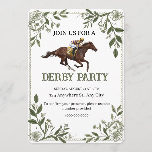Modern Floral Equestrian Derby Invitation 招待状 (正面)