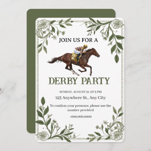 Modern Floral Equestrian Derby Invitation 招待状 (正面/裏面)