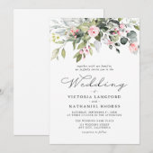 Modern Floral Eucalyptus Leaves Greenery Wedding 招待状 (正面/裏面)